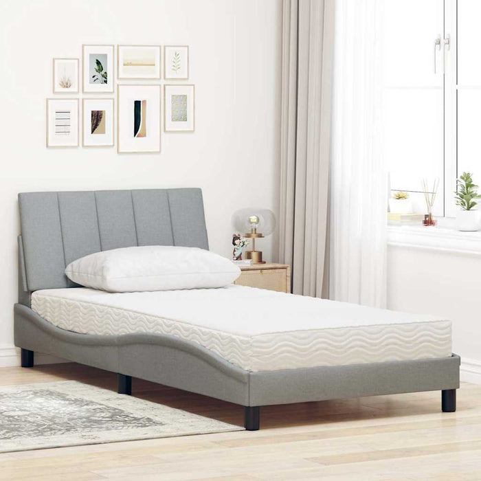 Pat cu saltea, Hanko, gri deschis, 100x200 cm, textil - WALTI WALTI