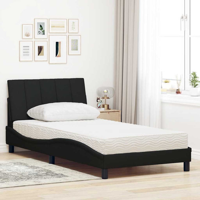 Pat cu saltea, Hanko, negru, 100x200 cm, textil WALTI