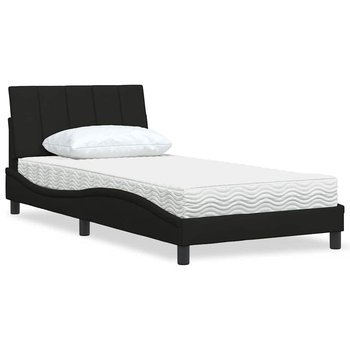 Pat cu saltea, Hanko, negru, 100x200 cm, textil WALTI