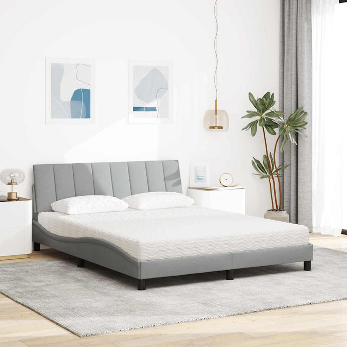 Pat cu saltea, Hanko, gri deschis, 160x200 cm, textil WALTI
