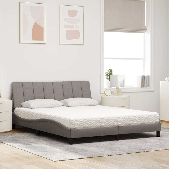 Pat cu saltea, Hanko, gri taupe, 160x200 cm material textil WALTI