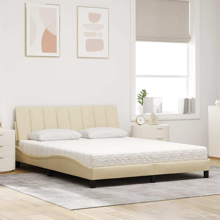 Pat cu saltea, Hanko, crem, 160x200 cm, material textil - WALTI WALTI
