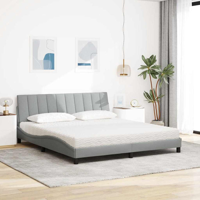 Pat cu saltea, Hanko, gri deschis, 180x200 cm, material textil WALTI
