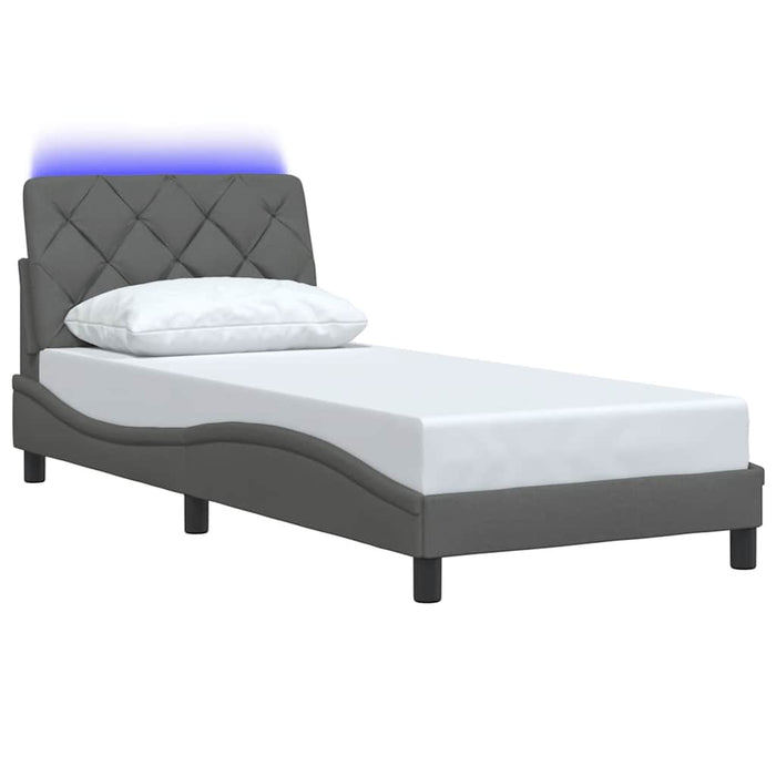 Cadru de pat cu LED fără saltea gri închis 90x190 cm textil WALTI