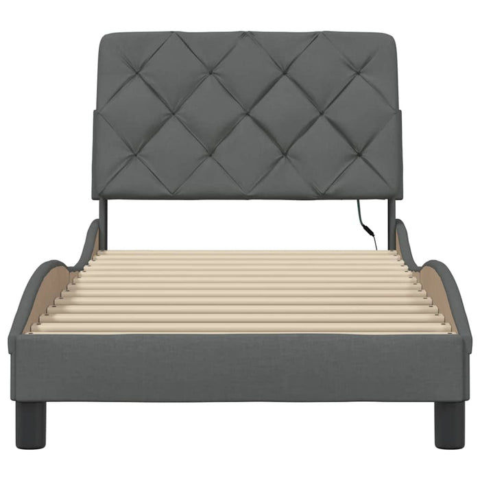 Cadru de pat cu LED fără saltea gri închis 90x190 cm textil WALTI