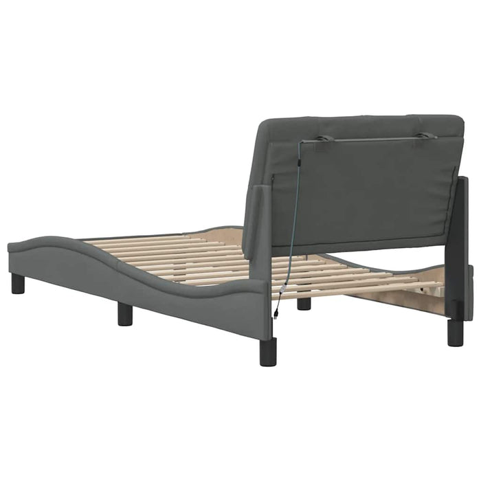 Cadru de pat cu LED fără saltea gri închis 90x190 cm textil WALTI