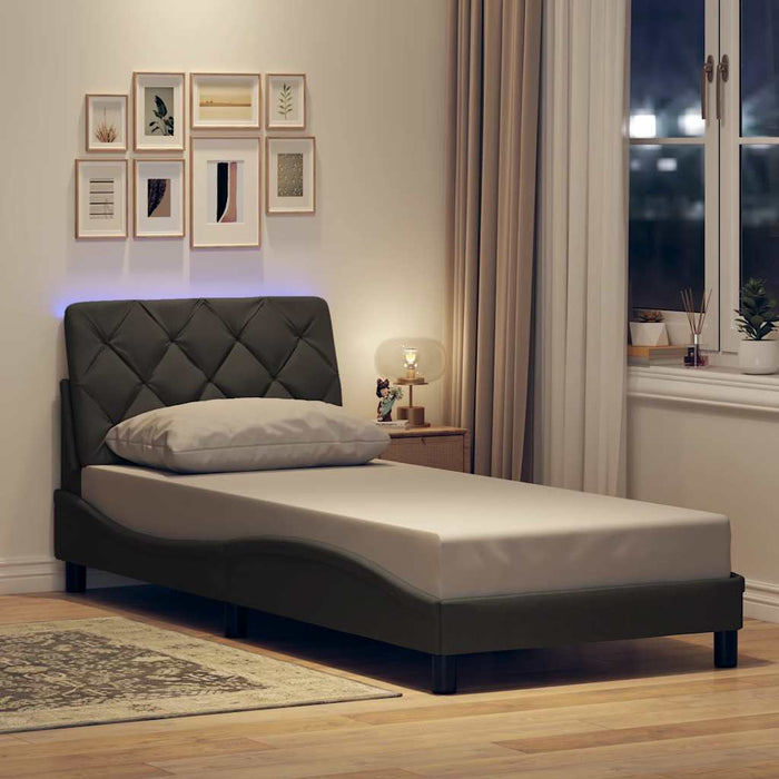 Cadru de pat cu LED fără saltea gri închis 90x190 cm textil WALTI