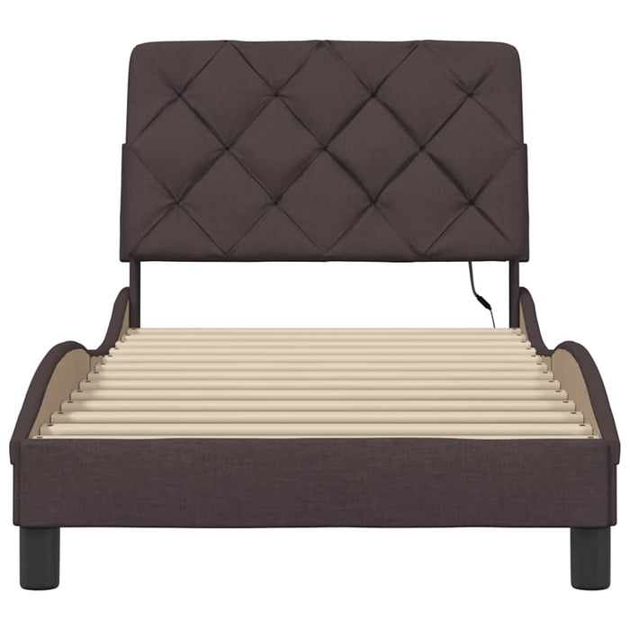 Cadru de pat cu LED fără saltea, maro închis, 90x190 cm, material textil - WALTI WALTI