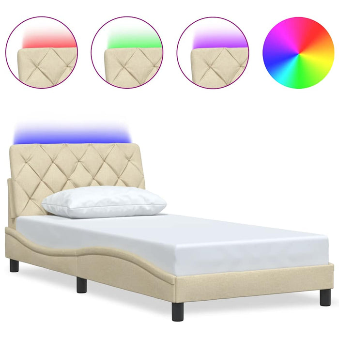 Cadru de pat cu LED fără saltea cremă 100x200 cm țesătură - WALTI WALTI