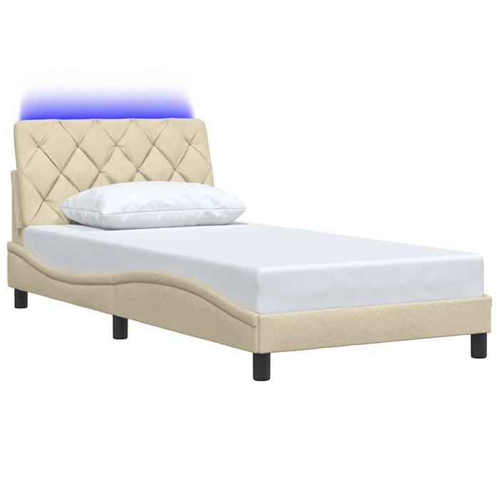 Cadru de pat cu LED fără saltea cremă 100x200 cm țesătură - WALTI WALTI