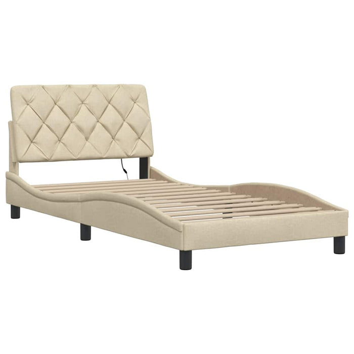 Cadru de pat cu LED fără saltea cremă 100x200 cm țesătură - WALTI WALTI