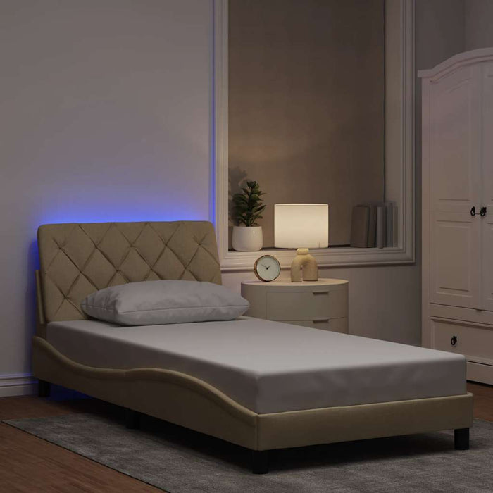 Cadru de pat cu LED fără saltea cremă 100x200 cm țesătură - WALTI WALTI