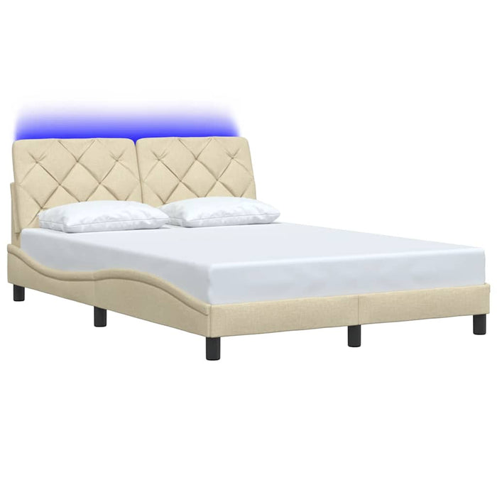 Cadru de pat cu LED fără saltea cremă 120x200 cm țesătură WALTI