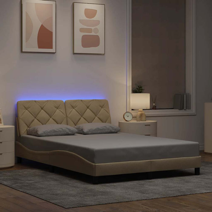 Cadru de pat cu LED fără saltea cremă 120x200 cm țesătură WALTI