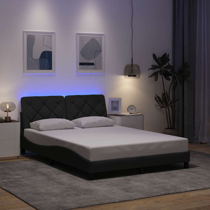 Cadru de pat cu LED fără saltea țesătură gri închis 140x200 cm WALTI