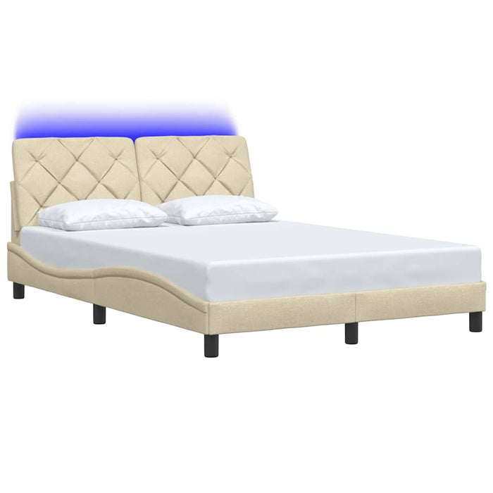 Cadru de pat cu LED fără saltea cremă 140x200 cm țesătură WALTI