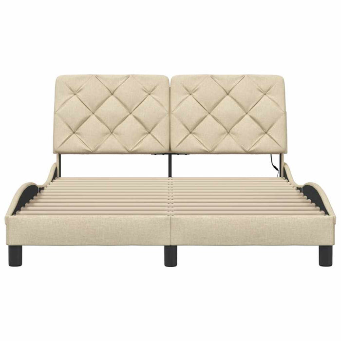 Cadru de pat cu LED fără saltea cremă 140x200 cm țesătură WALTI