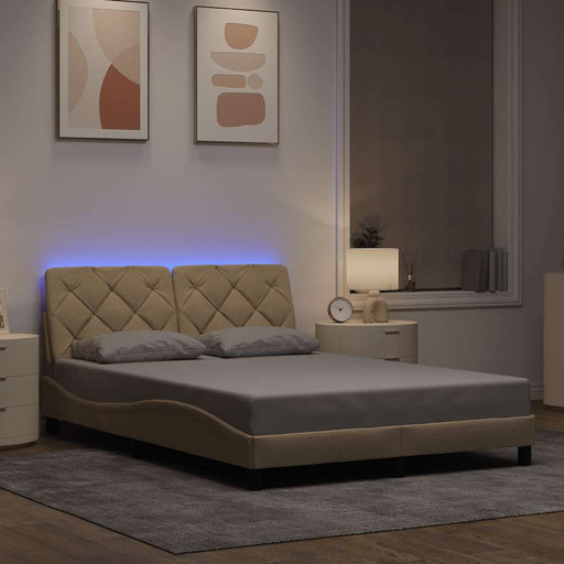 Cadru de pat cu LED fără saltea cremă 140x200 cm țesătură - WALTI WALTI