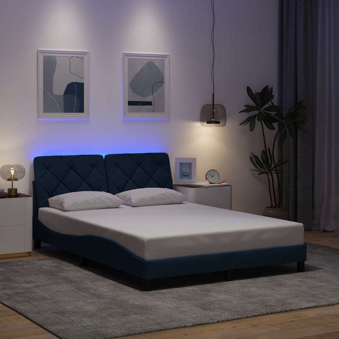 Cadru de pat cu LED fără saltea Albastru 140x200 cm țesătură - WALTI WALTI