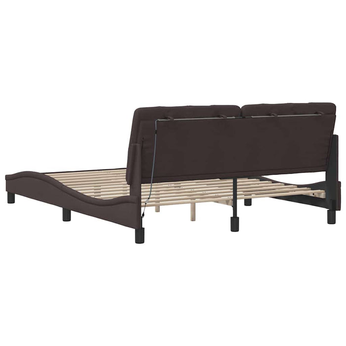 Cadru de pat cu LED fără saltea țesătură maro închis 160x200 cm WALTI