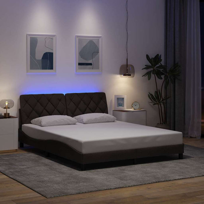 Cadru de pat cu LED fără saltea țesătură maro închis 160x200 cm WALTI