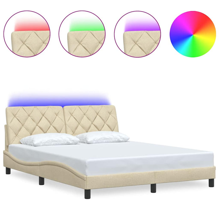 Cadru de pat cu LED fără saltea cremă 160x200 cm țesătură WALTI