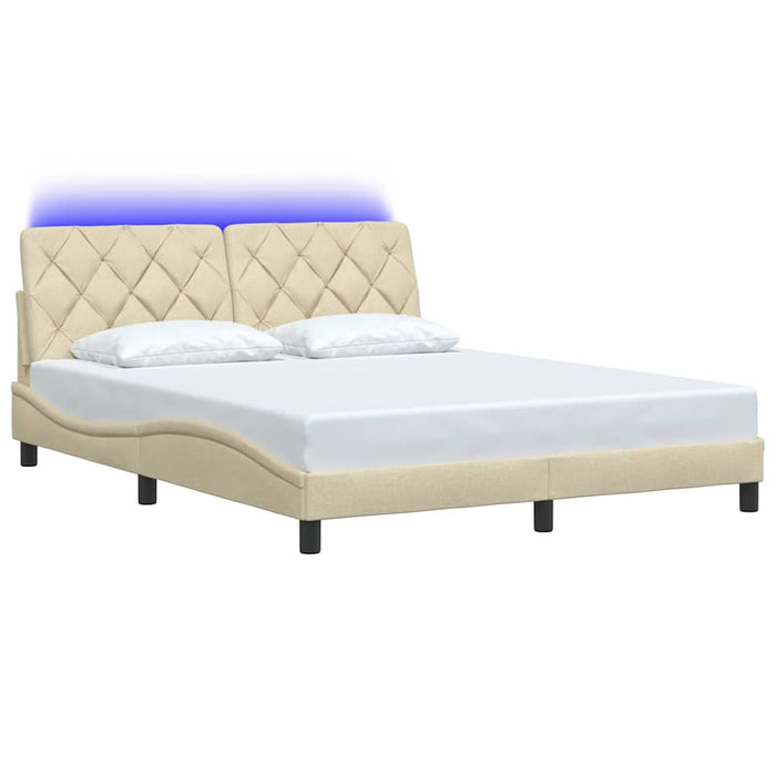 Cadru de pat cu LED fără saltea cremă 160x200 cm țesătură WALTI