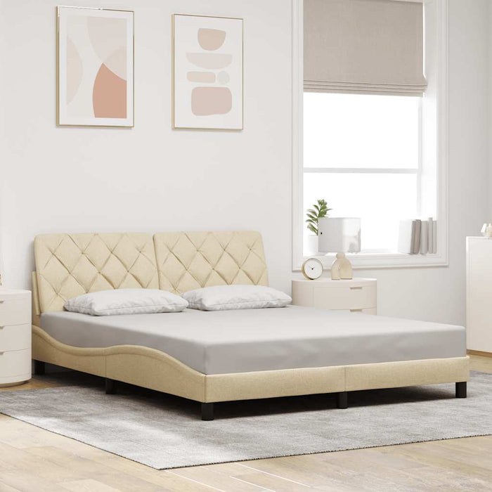 Cadru de pat cu LED fără saltea cremă 160x200 cm țesătură WALTI