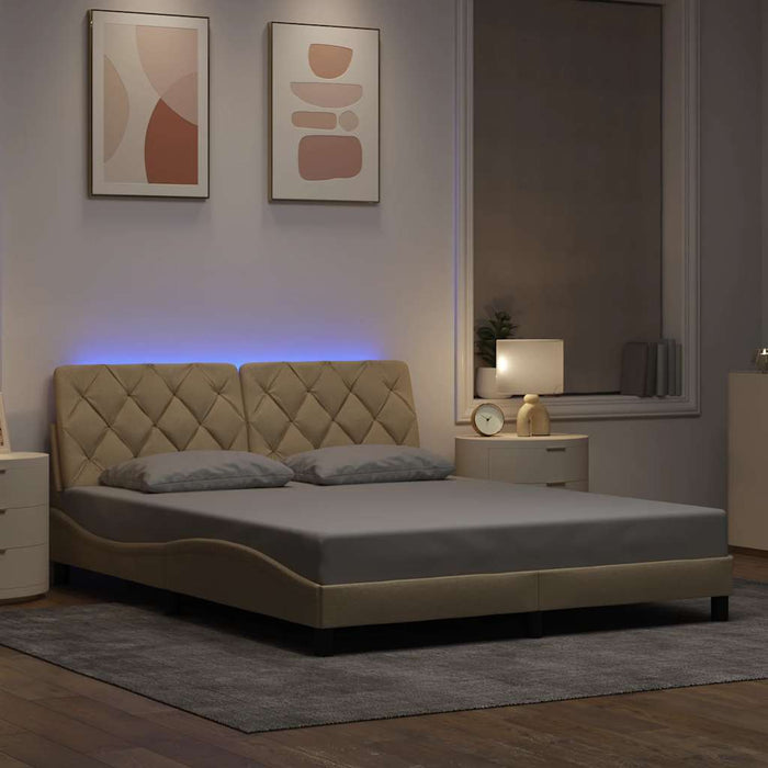 Cadru de pat cu LED fără saltea cremă 160x200 cm țesătură WALTI