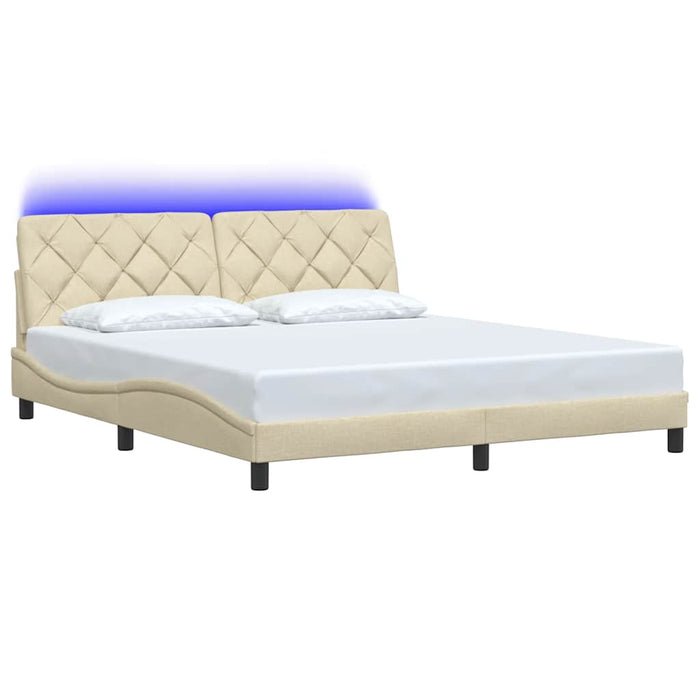 Cadru de pat cu LED fără saltea cremă 180x200 cm țesătură WALTI