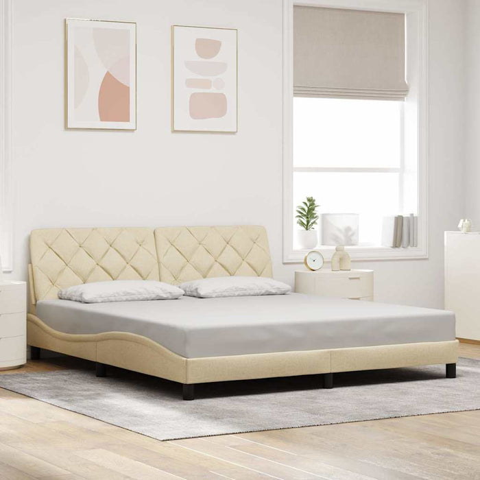 Cadru de pat cu LED fără saltea cremă 180x200 cm țesătură WALTI