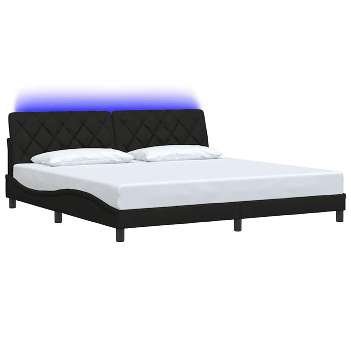 Cadru de pat cu LED fără saltea țesătură neagră 200x200 cm WALTI