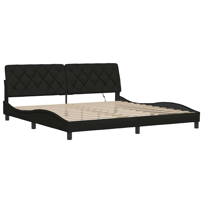 Cadru de pat cu LED fără saltea țesătură neagră 200x200 cm WALTI