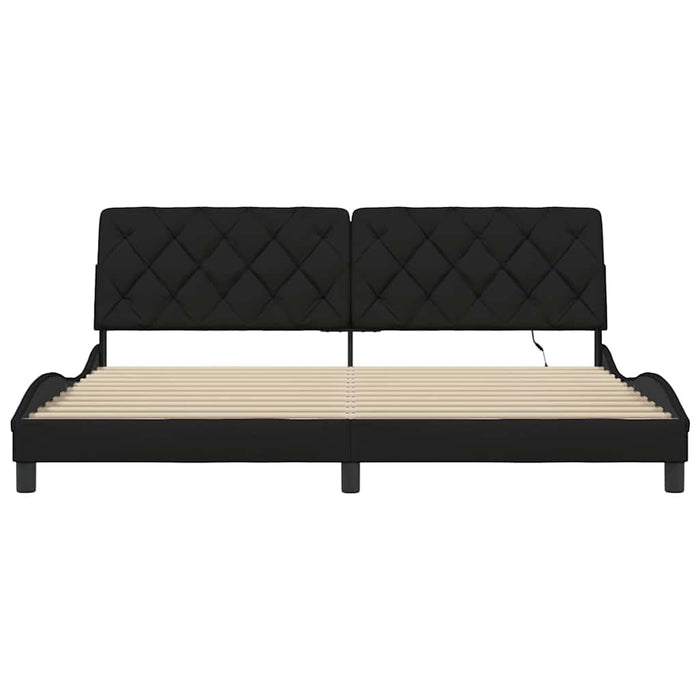 Cadru de pat cu LED fără saltea țesătură neagră 200x200 cm WALTI
