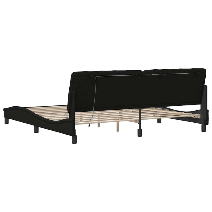 Cadru de pat cu LED fără saltea țesătură neagră 200x200 cm WALTI
