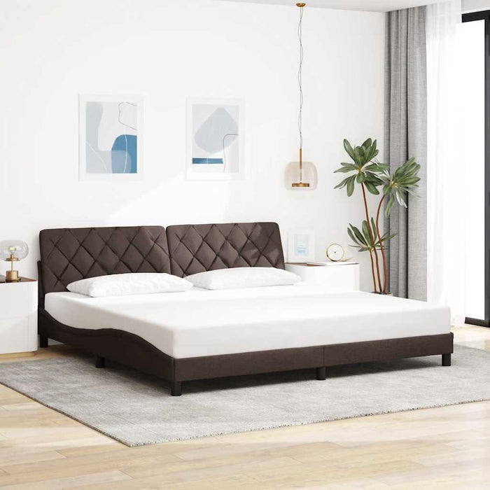 Cadru de pat cu LED fără saltea, maro închis, 200x200 cm, material textil WALTI