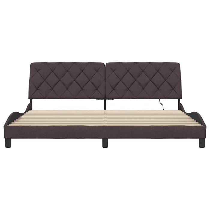 Cadru de pat cu LED fără saltea, maro închis, 200x200 cm, material textil WALTI
