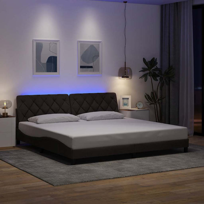 Cadru de pat cu LED fără saltea, maro închis, 200x200 cm, material textil WALTI