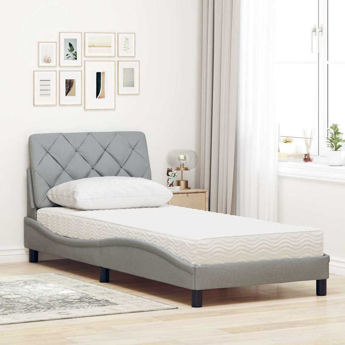 Pat cu saltea, gri deschis, 90x190 cm, textil - WALTI WALTI