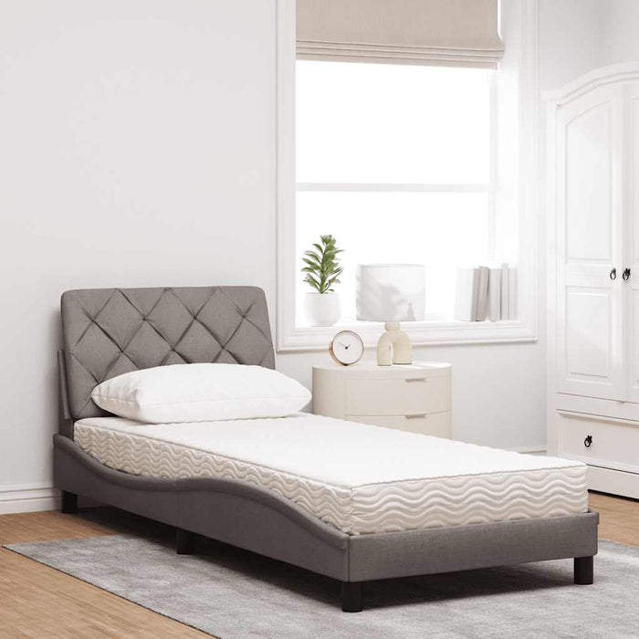 Pat cu saltea, gri taupe, 90x190 cm, textil WALTI