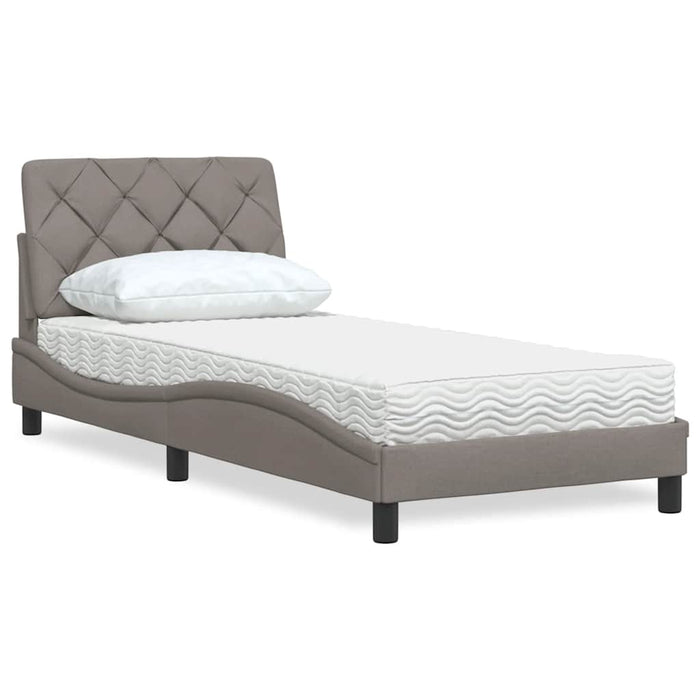 Pat cu saltea, gri taupe, 90x190 cm, textil WALTI