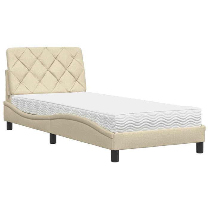 Pat cu saltea, crem, 90x190 cm, textil WALTI