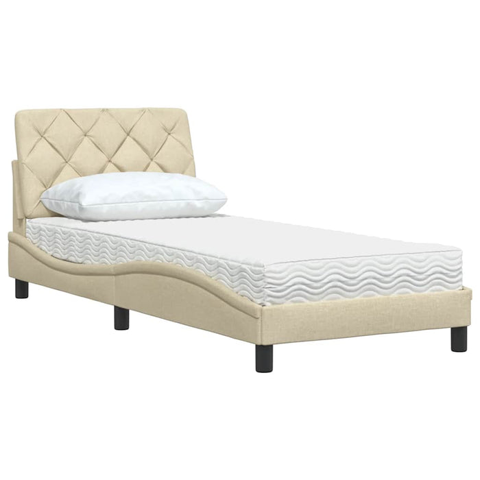 Pat cu saltea, crem, 90x190 cm, textil WALTI