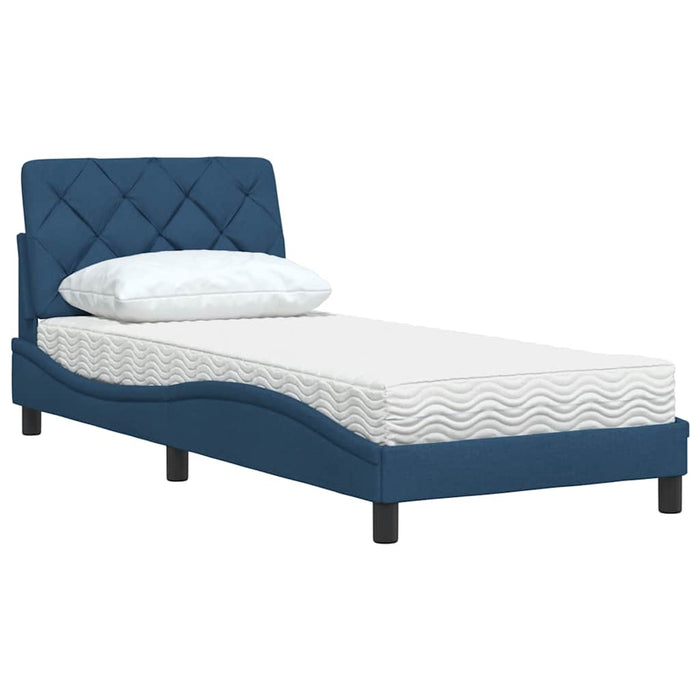 Pat cu saltea, albastru, 90x190 cm, textil WALTI