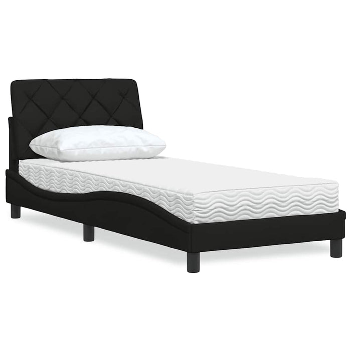 Pat cu saltea, negru, 90x200 cm, textil - WALTI WALTI