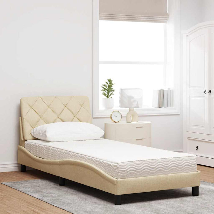 Pat cu saltea, crem, 90x200 cm, textil WALTI