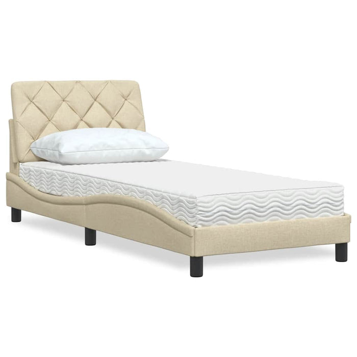 Pat cu saltea, crem, 90x200 cm, textil WALTI