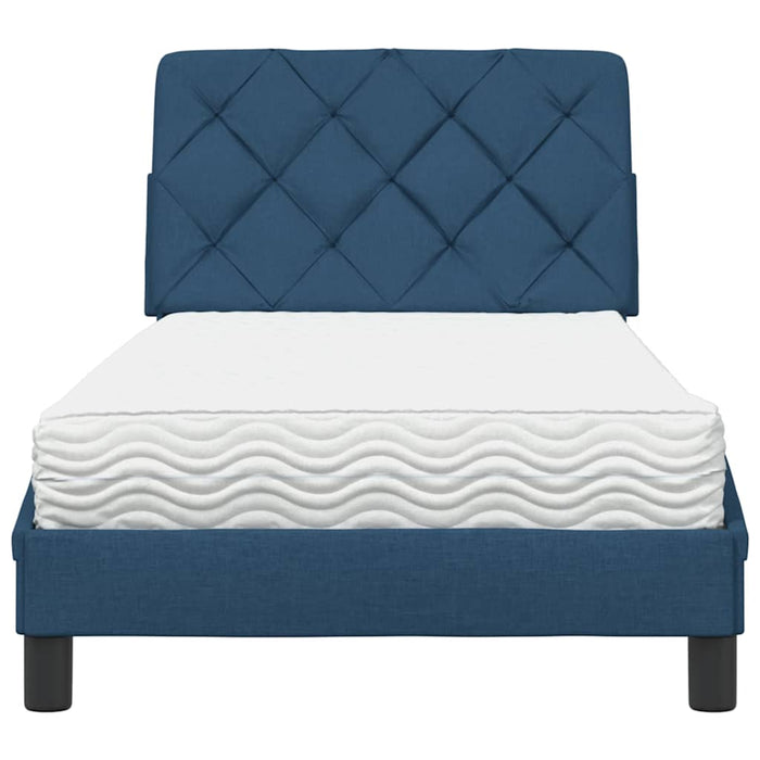 Pat cu saltea, albastru, 90x200 cm, textil WALTI