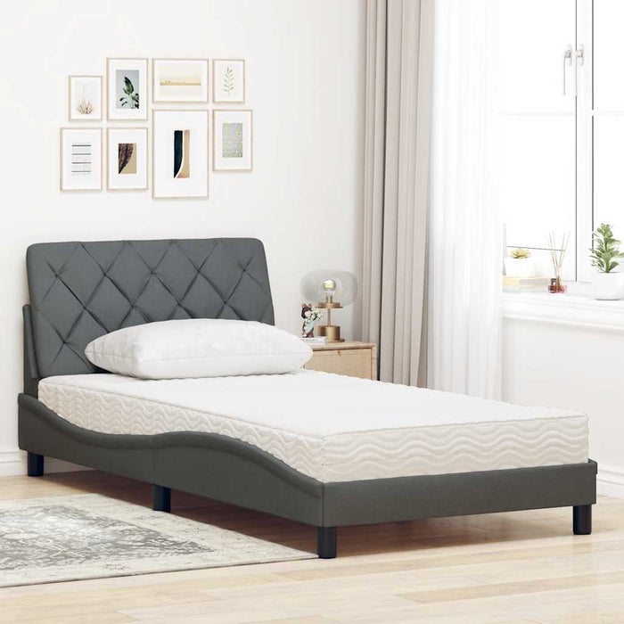 Pat cu saltea, gri închis, 100x200 cm, textil - WALTI WALTI
