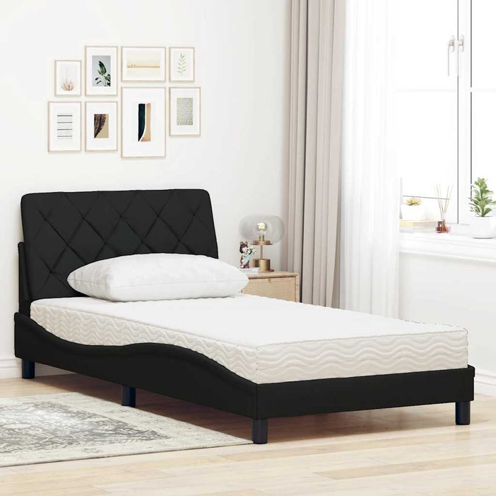 Pat cu saltea, negru, 100x200 cm, textil - WALTI WALTI